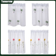 TOM 1/2 Panels Embroidered Coffee Short Curtain Rod Pocket Modern Window Curtain For Cabinet Door Bedroom Home Decor