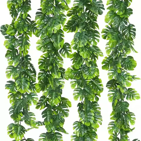 2pcs 5.6ft Artificial Monstera Leaf Vines, Tropical Fake Palm Leaves Greenery Garland, Spring Hangin