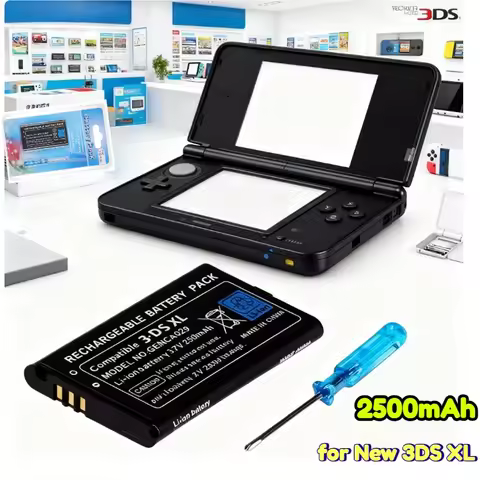 3.7V 2500mAh Rechargeable Lithium Battery for 3DS XL Replacement Battery with Screwdriver for New 3D