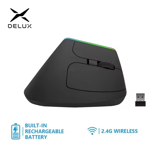 Delux M618DB Ergonomic Vertical Mouse rechargeable Wireless 2.4GHz Gaming Mouse RGB 1600 DPI Vertica