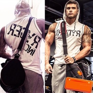 Sleeveless sweatshirt men's fitness clothes hooded muscle sports training clothes brothers loose hooded cut-sleeve vest ✆❀№ lgzwum