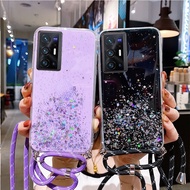 VIVO X70 X60 X50 Pro Plus Casing Ultra-thin Bling Glitter Crossbody Necklace Lanyard Soft TPU Phone Case VIVO X70pro X60pro Plus X50pro Silicone Shockproof Cases Cover