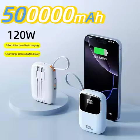 500000mAh Mini Large Screen Digital Power Bank With Built-in Three Wire Fast Charging Mobile Power B