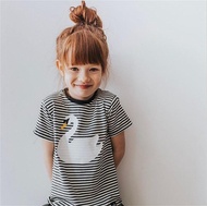 2017 summer styles wear black and white striped Swan cotton short sleeve t-shirt boys brothers and s