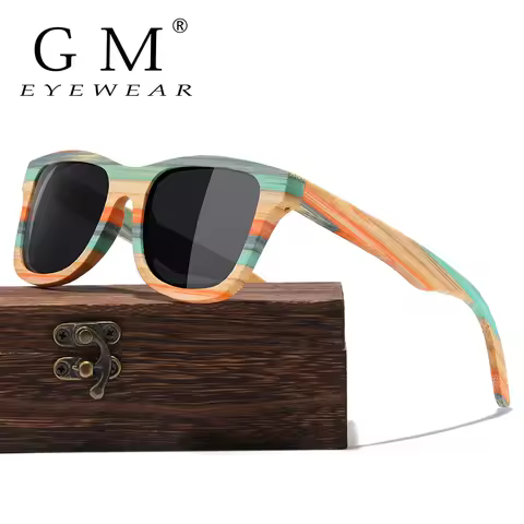 GM Fashion Skateboard Wood Bamboo Sunglasses Polarized for Women Mens New Brand Designer Wooden Sun 