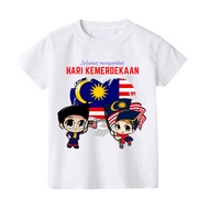 Hari Merdeka T-shirt Patriotic Girl Boy Shirts Malaysia Independence Day Top National Day Kid Short 