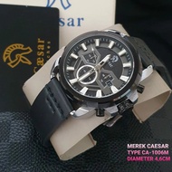 jam tangan pria caesar batre body stainless tali kulit plus box ori