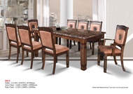 1+8 Seater Imported Romania Marble Dining Set Kayu With Italy design Leather Seatings / Dining Table