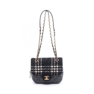 【二手】香奈兒 AS3546 灰色/黑色羊毛絎縫小號翻蓋鏈條單肩包