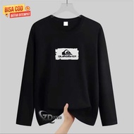 Zalfa Distro Long Sleeve T-Shirt Quik Silver Block Text White Men's T-Shirt Premium Distro T-Shirt C