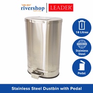 LEADER 18Litres Stainless Steel Dustbin Sanitary Bin with Pedal Trash Can 18L Tong Kebersihan for Wa