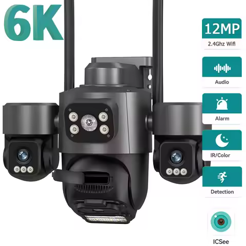 6K 12MP Triple Lens WIFI IP Camera PTZ Auto Tracking IP66 Waterproof Night Vision 2-Way Audio iCsee 
