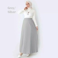 readyy rok plisket premium / rok panjang muslim grey silver (cod)