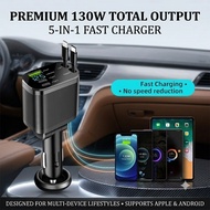 【ALIGATO】4 in 1 Retractable Car Charger Mobile Phone Super Fast charge USB Cable for IOS Android Sui