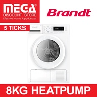 BRANDT DFB183HWA 8KG HEAT-PUMP CONDENSER DRYER (5 TICKS)