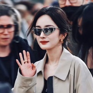 Aura Full Open Yang Mi Cat Eye Sunglasses Female Metal Old Money Feng Shui Technology Feel Square Ro