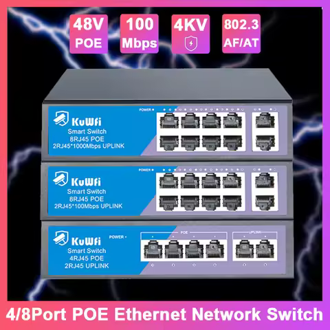 KuWFi 48V POE Ethernet Network Switch 100Mbps 4/8 Port POE Port Fast RJ45 with Uplink Port Support I