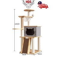 Premium Grey Cat Tree House Wood Cat Tower Hammock Cat Condo Cat Scratch House 120cm