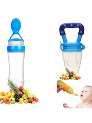 2PCS Chupón Alimentador Fruta Y Biberón Cuchara Para Papilla Bebe