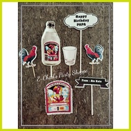╮ ❐ ╱ ∷ GIN and ROOSTER Theme Cake Topper Set