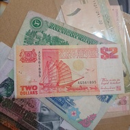 uang asing kuno 2 dollar singapura sgd 2 dolar kapal pinisi Singapore