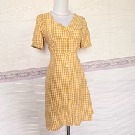 Yellow v-neck dress yellow button vintage dress