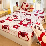 Classic Cartoon Bed Sheet Bed Sheet with Elastic Band Strawberry Bear Stitch Sheet Cover Pillowcase Mattress Protective Cover Single/Super Single/Queen/king/Super king Size Bedding