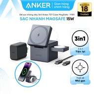 Đế sạc không dây từ tính 3in1 Anker 737 Cube - Hỗ trợ sạc nhanh 15W - Y1811