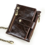 New store openingCONTACTS Genuine Leather Men Wallet Anti Theft Metal Chain RFID Money Clip Male Wal