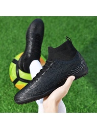 成人中性專業tf足球鞋,配有斷釘,適用於人造草皮和室內訓練和比賽,青少年用黑白色ag長釘高筒足球鞋和棒球鞋,裝有ronaldo標誌