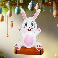 Easter Inflatable White Bunny Play Swing Lighted Decoration with Built-in Fan Outdoor Yard Lawn Gard