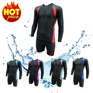 ชุดว่ายน้ำ ชุดว่ายน้ำแขนยาว ขาสั้น ชุดว่ายน้ำหญิง ชาย ทอม สีดำ ซิปหน้า สินค้าพร้อมส่งด่วน ขนาด M L X