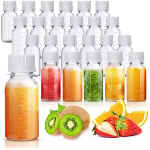 2 oz Small Shot Bottles,GingerBottles,Mini Clear Plastic Bottles,Mini Liquor/Travel Bottles for Juic
