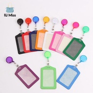 IU MISS Protective Waterproof School Supplies Retractable Pull Badge Holder With Keychains Card Badge Holder Lanyards Badge Holder Student Card Sleeves Bus Card Holder Credit Cards Protector Transparent Card Cover