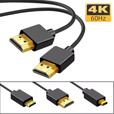 Portable UHD Cable 2.0 4K@60Hz 19+1Core OD3.2mm Ultra-thin Mini/Micro HDMI-compatible Cord for PC Ca