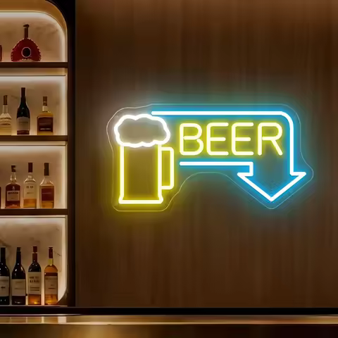 Beer Neon Sign Beer Mug with Arrow Neon Craft Beer Bar Pub Decor Home Bar Man Cave Club Wall Decor