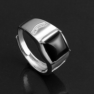 925 cincin perak murni untuk pria perhiasan batu permata hitam