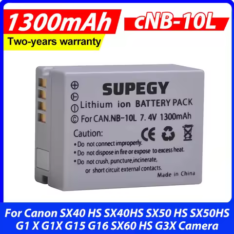 7.4V 1300mAh NB-10L NB 10L Camera Battery for Canon SX40 HS SX40HS SX50 HS SX50HS G1 X G1X G15 G16 S