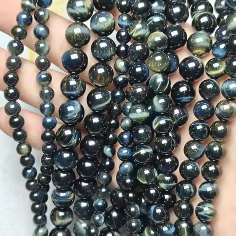 Wholesale Natural 4-16mm A+ Hawk's Eye Blue Tiger Eye Quartz Smooth Round Beads for Jewelry Making D