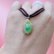 親翠 天然翡翠 冰黃加綠濃色手雕烏龜特色繩鏈 千金難買黃加綠