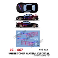 JC467 - HKS 2025 Hotwheels 1:64 diecast custom white toner waterslide decals