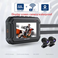 1080P Waterproof WIFI GPS Motorcycle Camera DVR Motorcycle Dashcam 3 Inch Front & Rear Camera Video 