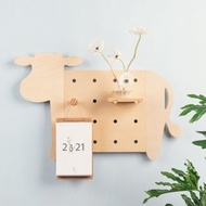 【DIY】木質洞洞板-洞物動物 小牛造型│壁掛置物架