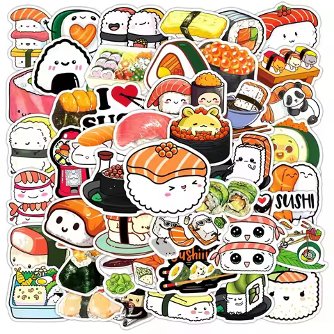 10/30/50PCS Cute Cartoon Sushi PVC Sticker Aesthetic Sticky Decoration Scrapbooking Korean Stationer