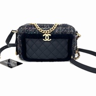 🖤 威選精品｜CHANEL 毛呢拼皮金扣 相機包 🖤
