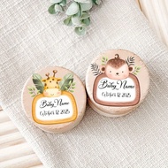 Wooden tooth keepsake storage box, jungle animal theme, personalized time name, baptism gift, 1st bi