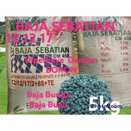 5kg Baja Sebatian EM45 12:12:17/2MgO+8S + TE + Boron / Baja NPK Biru /Baja Bunga/ Baja Lekat Buah / Fertilizer