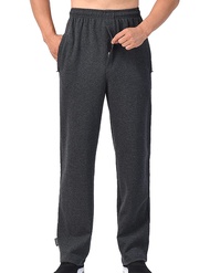 Zoulee Men's Open-Bottom Cotton Track Pants Sweatpants Jogging Pants with Zip Fly