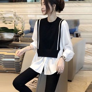Blouse Women Plus Size Korean Style Contrast Color Stitching Baggy Baju Blause Wantia