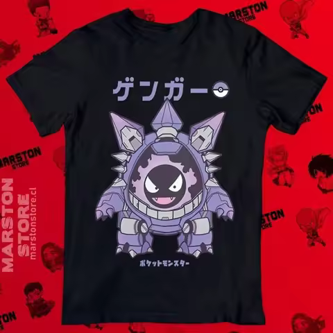 Bandai Pokemon Gengar Anime Men's T Shirt Y2k Cotton Women Short Sleeve Tee Streetwear Casual Top Gr